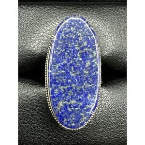 Sterling Silver Lapis Long Ring 15g 28x35mm 925 Size 7.5 T9